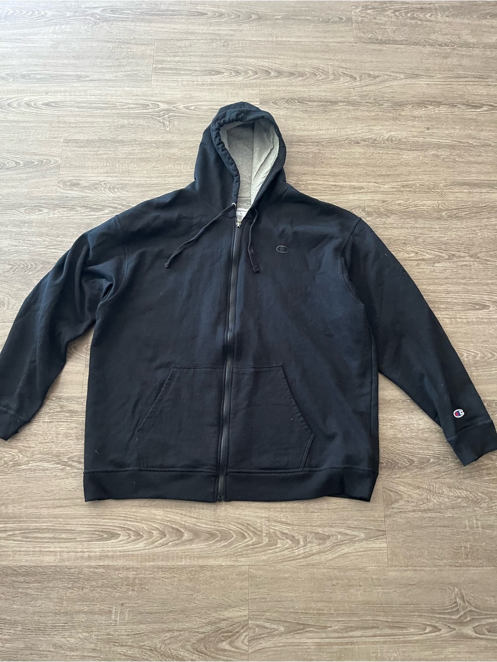 Champion Full Zip Hoodie Mens 3Xl Washed Black Gray Lined Logo Big Tall Sweater